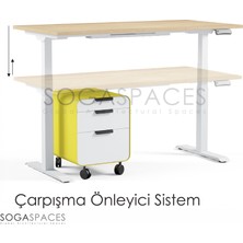 SOGA Spaces Regula Desk 2P - Elektrikli Yüksekliği Ayarlanabilir Çalışma Masası (Siyah Ayak, Beyaz Tabla - 120 x 60)