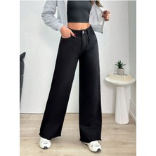 Paça Püskül  Rahat Kesim Kadın Jean Pantolon -Siyah