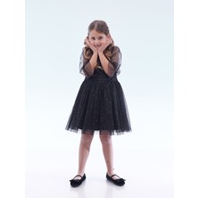 Kız Çocuk Yıldız Baskılı Trend Tül Elbise AK2246