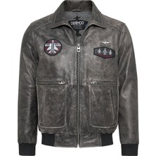 Hurricane Erkek Gri Armalı Yaka Kürklü Deri Pilot Mont 24WGD6543G6