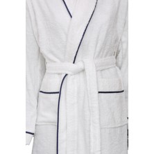 Fortuna Unisex Bornoz Beyaz- Lacivert Biyeli