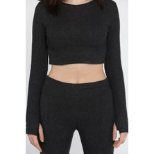 Ispanyol Paça Pantolon Crop Top Bluz Yün Kaşkorse Ikili Takım