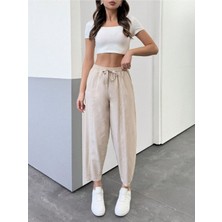 Balon Gabardin Yıkamalı Pantolon -Bej