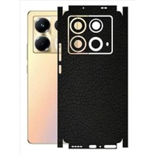 ECR MOBILE  Infinix Note 40 ile Uyumlu Deri Desenli Siyah Arka Kaplama