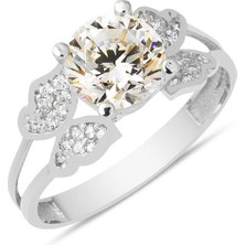 Bilezikci Kelebekli Beyaz Altın 14 Ayar Tektaş Yüzük