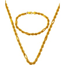 Bilezikci Ataç Burmalı Kolye Bileklik Altın Zincir Set