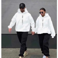 Amor Man Büyük Beden Özel Tasarım Kapüşonlu Dikey Figür Yazı Baskılı Kışlık Sevgili Kombini  Eşofman Takımı