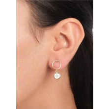 Bayar Gold 14 Ayar Altın Sallantılı Beyaz Yuvarlak Küpe