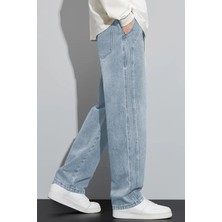 The Rule Erkek Buz Mavi Baggy Beli Lastikli Likralı Bol Kesim Esnek Jean Denim Kot Pantolon RF0484