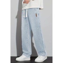 The Rule Erkek Açık Mavi Baggy Beli Lastikli Likralı Bol Kesim Esnek Jean Denim Kot Pantolon RF0484