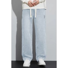 The Rule Erkek Açık Mavi Baggy Beli Lastikli Likralı Bol Kesim Esnek Jean Denim Kot Pantolon RF0484