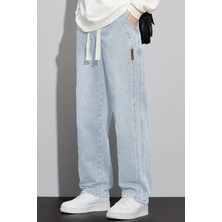 The Rule Erkek Açık Mavi Baggy Beli Lastikli Likralı Bol Kesim Esnek Jean Denim Kot Pantolon RF0484