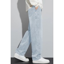 The Rule Erkek Açık Mavi Baggy Beli Lastikli Likralı Bol Kesim Esnek Jean Denim Kot Pantolon RF0484