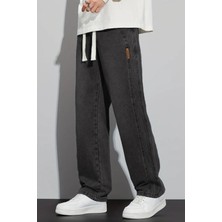 The Rule Erkek Antrasit Baggy Beli Lastikli Likralı Bol Kesim Esnek Jean Denim Kot Pantolon RF0484