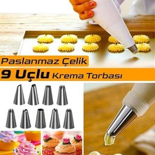 Greathings 10 Parça Krema Sıkma Torbası Pasta Süsleme Seti | Çelik Uçlu Krema Torbası Kek Pasta Süsleme Seti