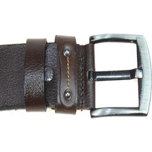 Derimine Deri Erkek Metal Detaylı Dikişli Kot Kemeri 4,5 cm