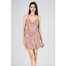 Kadın Ipek Saten Bordo Degaje Yaka Feminen Gecelik Sardena Sardenalingerie