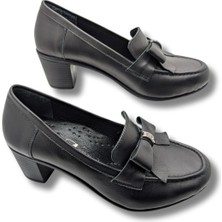 Çiğdem Kundura Nestar Kadın  Deri Klasik Topuklu Ayakkabı - Nestar - Siyah - 40