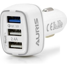 5.4A 3 Port USB Girişli Oto Çakmaklık Araç Şarjı Hızlı Şarj Cihazı 30W Beyaz