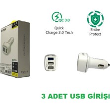 5.4A 3 Port USB Girişli Oto Çakmaklık Araç Şarjı Hızlı Şarj Cihazı 30W Beyaz