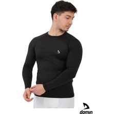 Domin Spor Erkek Siyah Uzun Kollu Compression Fitness Gym Body Tshirt
