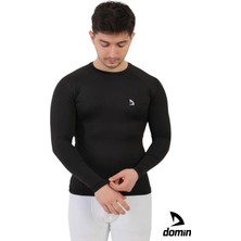 Domin Spor Erkek Siyah Uzun Kollu Compression Fitness Gym Body Tshirt