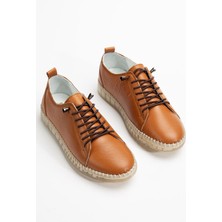 Hakiki Deri Ortopedik Kadın Ayakkabısı Günlük Taba Şeffaf Tabanlı Elastik Bağcıklı