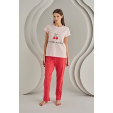 Dream Fashion %100 Pamuk Pembe Cherry Amour Pijama Takımı