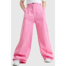 Kız Çocuk Paça Pileli Keten Pantolon G2539