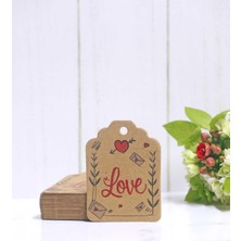 Sevgililer Günü Etiketi - Love Baskılı 50 Adet Kraft Kart (4,5 x 6 cm )