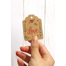 Sevgililer Günü Etiketi - Love Baskılı 50 Adet Kraft Kart (4,5 x 6 cm )