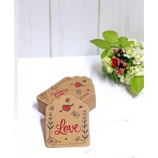 Sevgililer Günü Etiketi - Love Baskılı 50 Adet Kraft Kart (4,5 x 6 cm )