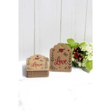 Sevgililer Günü Etiketi - Love Baskılı 50 Adet Kraft Kart (4,5 x 6 cm )