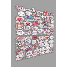 Love Temalı Etiket Set - I Love You Baskılı Sticker - 75 Adet Sevgililer Günü Etiketi