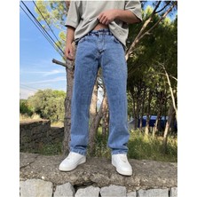 Oraystore Yıkamalı Mavi Baggy Jean