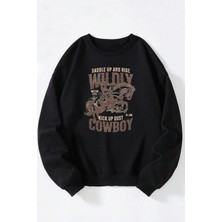 The Wert Audio Slave Baskılı Kadın/erkek Siyah Bisiklet Yaka Pamuklu Sweatshirt