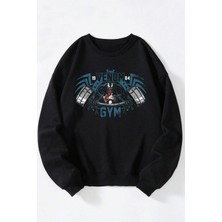 The Wert Bıçaklı Şeytan Baskılı Kadın/erkek Siyah Bisiklet Yaka Pamuklu Sweatshirt