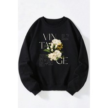 The Wert Hollow Drıll Block Baskılı Kadın/erkek Siyah Bisiklet Yaka Pamuklu Sweatshirt