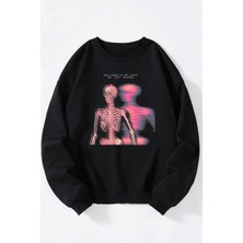 The Wert Heaven Baskılı Kadın/erkek Siyah Bisiklet Yaka Pamuklu Sweatshirt