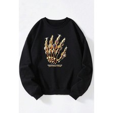 The Wert Thnx Baskılı Kadın/erkek Siyah Bisiklet Yaka Pamuklu Sweatshirt