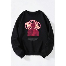 The Wert Snake Off Baskılı Kadın/erkek Siyah Bisiklet Yaka Pamuklu Sweatshirt