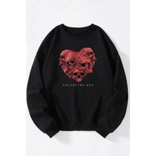 The Wert Şimdi Baskılı Kadın/erkek Siyah Bisiklet Yaka Pamuklu Sweatshirt