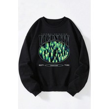 The Wert Dont Need Reason Ağaç Baskılı Kadın/erkek Siyah Bisiklet Yaka Pamuklu Sweatshirt