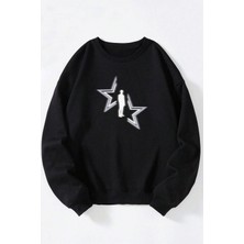 The Wert Tokyo Japon Baskılı Kadın/erkek Siyah Bisiklet Yaka Pamuklu Sweatshirt