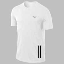 Yeni Seri Erkek Beyaz Dri-Fit Kumaş Yürüyüş Için Konforlu Günlük Sıfır Yaka T-Shirt S-3xl