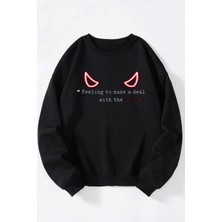 The Wert Power Baskılı Kadın/erkek Siyah Bisiklet Yaka Pamuklu Sweatshirt