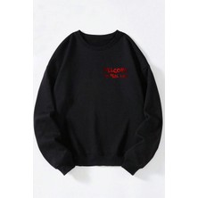 The Wert Spacehunter Baskılı Kadın/erkek Siyah Bisiklet Yaka Pamuklu Sweatshirt