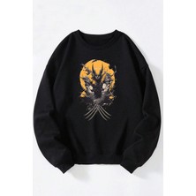 The Wert Inscmnla Göz Baskılı Kadın/erkek Siyah Bisiklet Yaka Pamuklu Sweatshirt