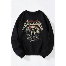 The Wert Boonbox Old School Baskılı Kadın/erkek Siyah Bisiklet Yaka Pamuklu Sweatshirt