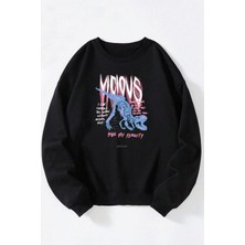 The Wert Gang Çocuk Baskılı Kadın/erkek Siyah Bisiklet Yaka Pamuklu Sweatshirt